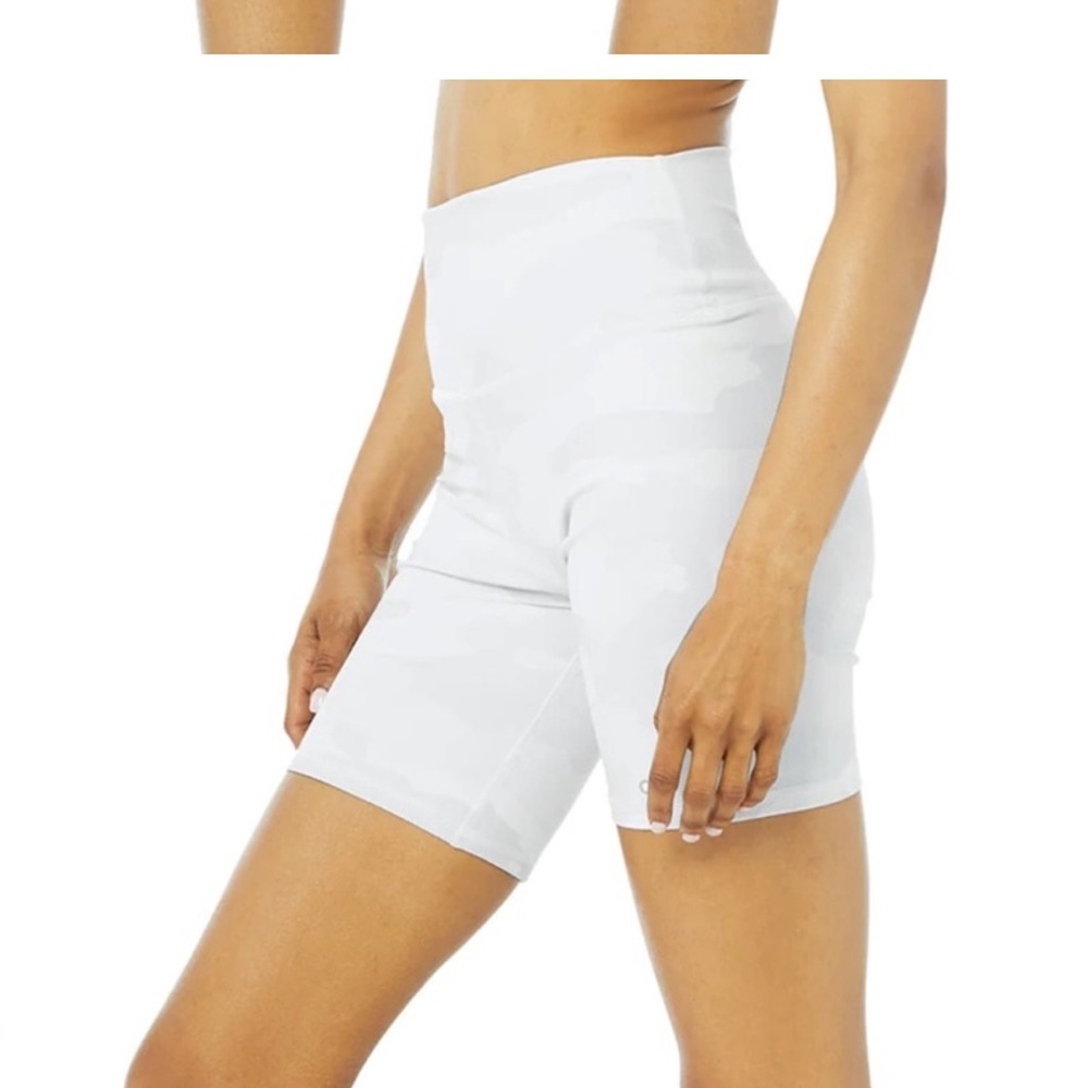 ALO White Camo Biker Shorts